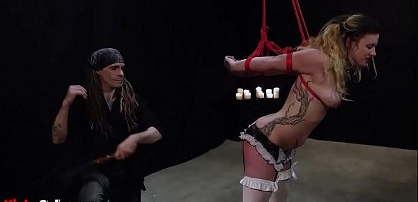  BDSM loving teen in a sexy outfit visits the dungeon